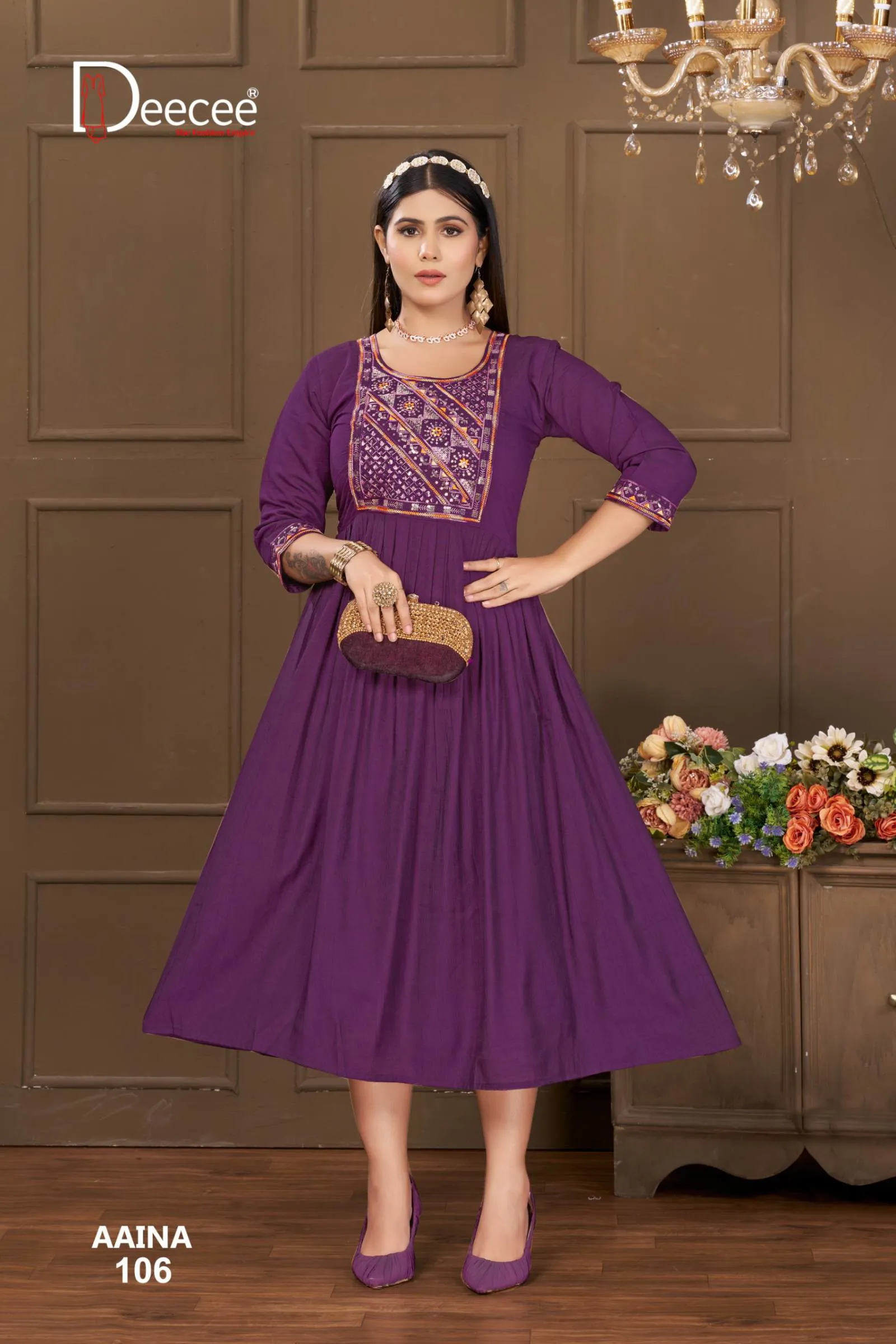 Deecee Aaina Vartican Plain Wholesale Long Flared Kurtis Collection