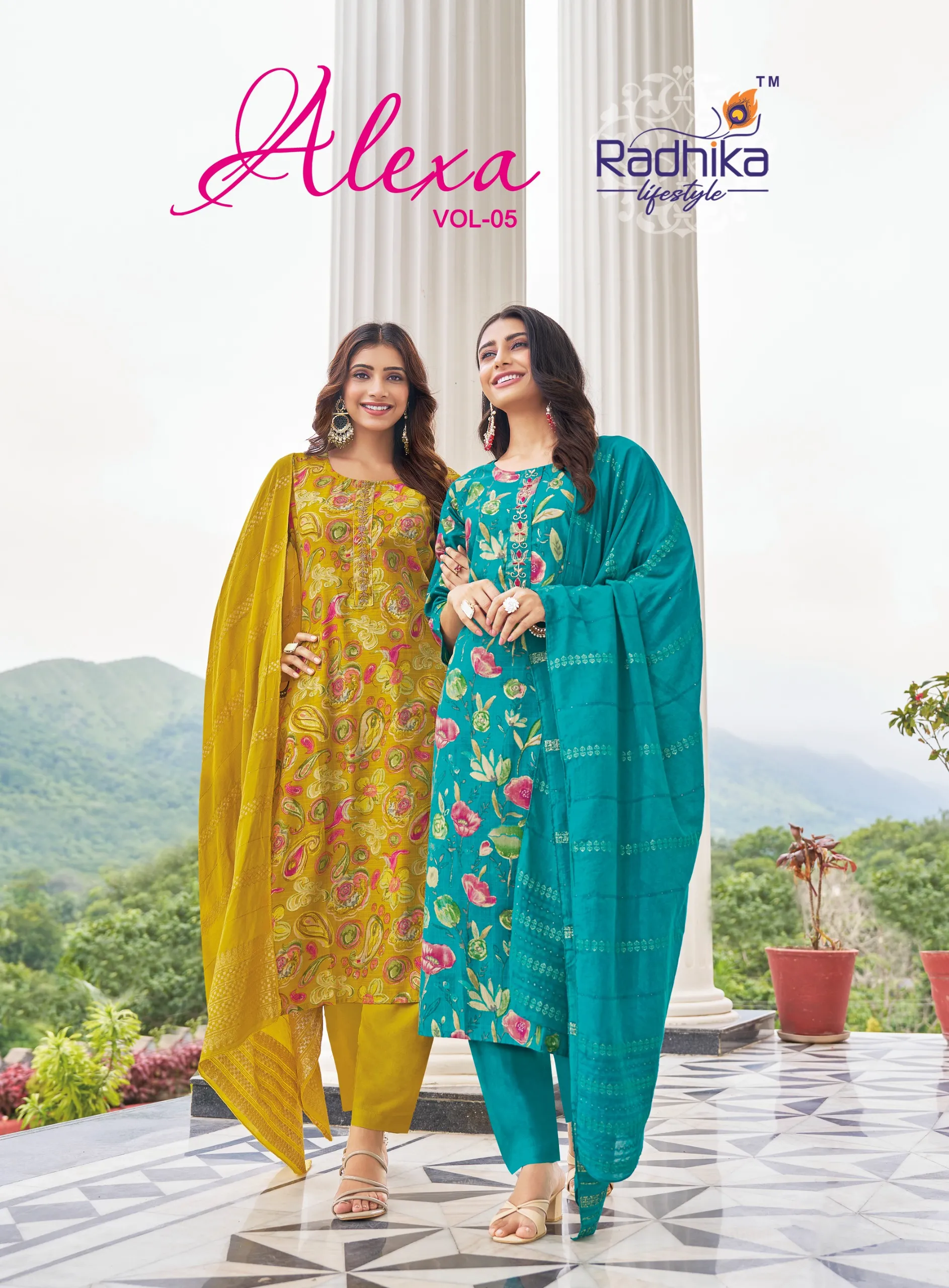 Radhika Alexa Vol 5 Vertican Silk Foil Print Wholesale Kurti Pant and Dupatta Collection