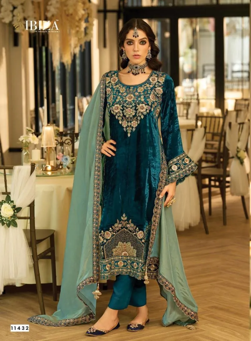 Ibiza Aylin Viscose Velvet Embroidery Wholesale Winter Wear Suit Collection