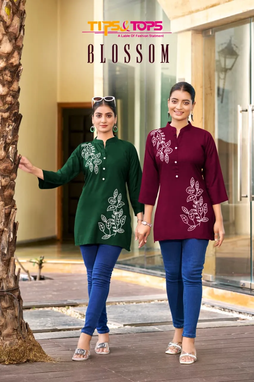 Tips And Top Blossom Rayon Embroidered Wholesale Short Tops Collection