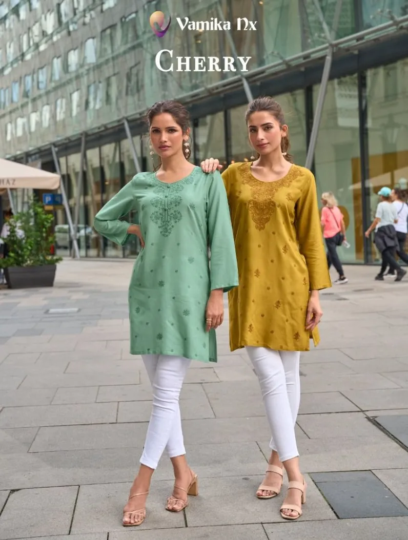 Vamika Nx Cheery Heavy Viscose Rayon Wholesale Kurtis Collection