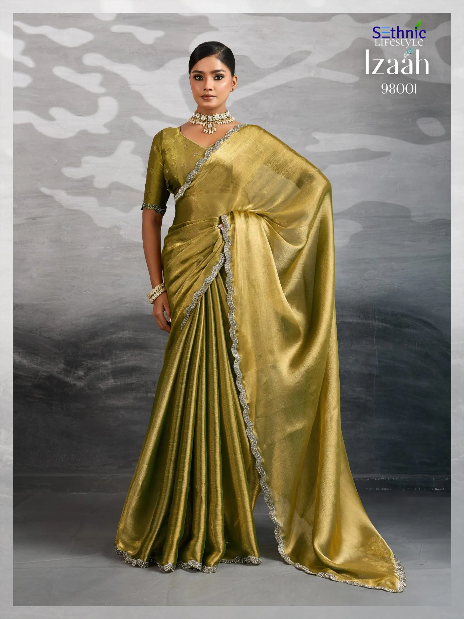 Sethnic Izaah Burberry Chiffon Gold Shine Wholesale Festival Wear Sarees Collection