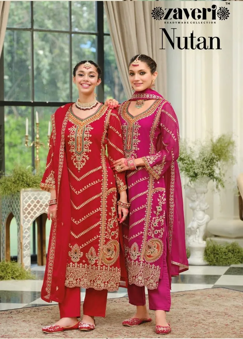 Zaveri Nutan Soft Organza Embroidery Work Wholesale Designer Readymade Suit Collection