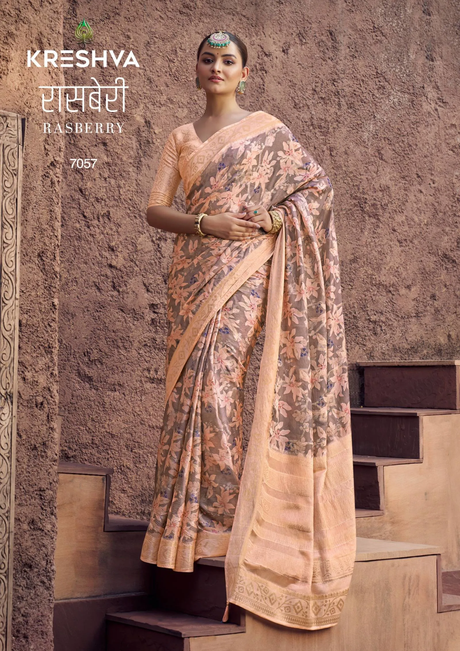 Kreshva Rasberry Crape Jacquard Border Wholesale Casual Wear Sarees Collection