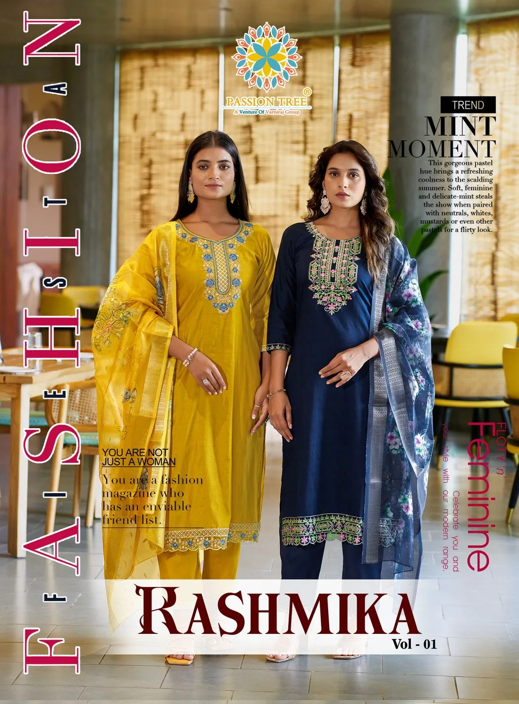 Passion Tree By Rashmika Vol 1 Jacquard Viscose Silk Wholesale Kurti Pant and Dupatta Collection