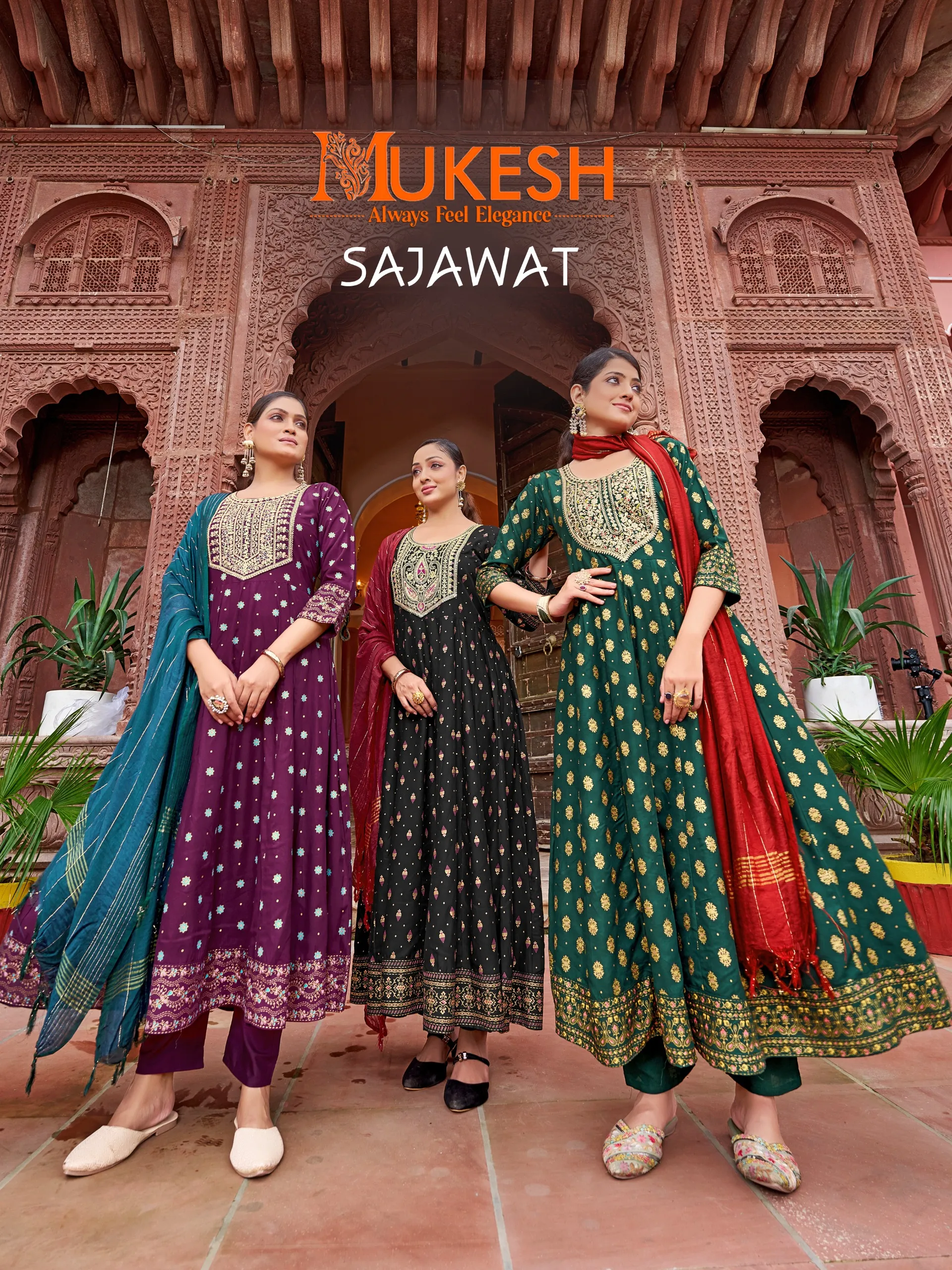 Banwery Sajawat 14Kg Rayon Wholesale Fancy Gown Pant and Dupatta Collection