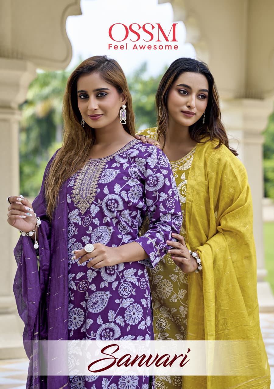 Ossm Sanvari Vetican Embroidery Work Wholesale Kurti Pant and Dupatta Collection