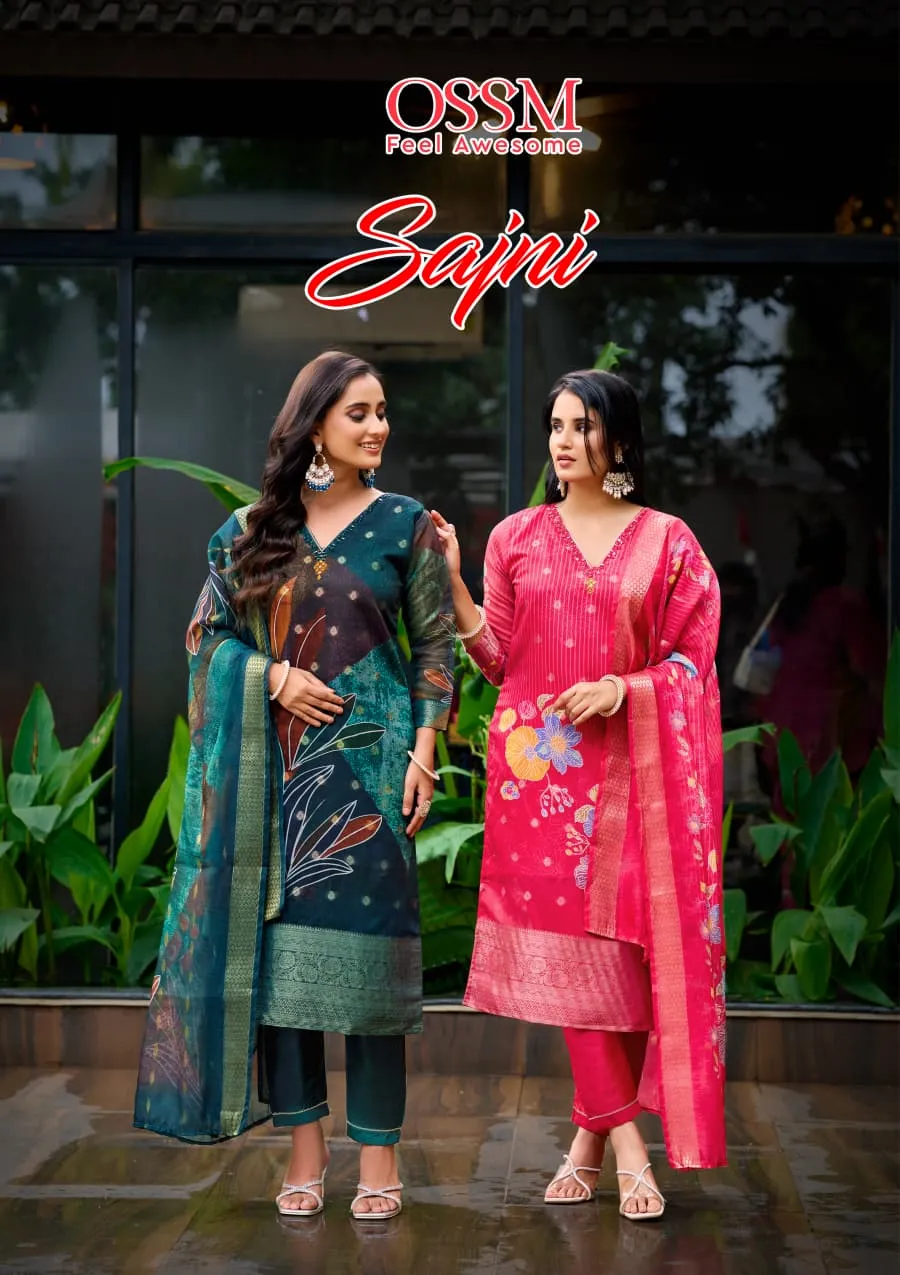 Ossm Sajni Silk Jacquard Printed Wholesale Kurti Pant and Dupatta Collection