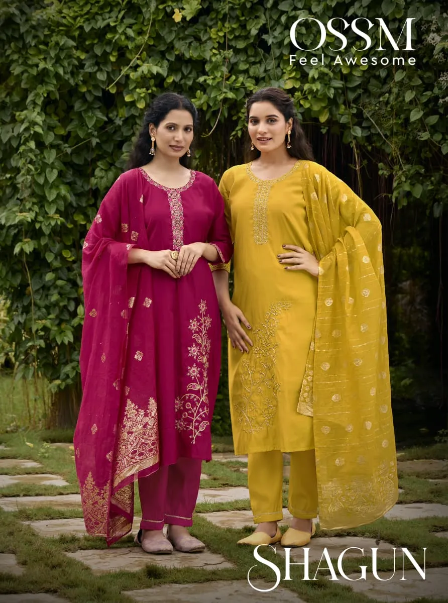 Ossm Shagun Viscose Roman Silk Wholesale Kurti Pant and Dupatta Collection