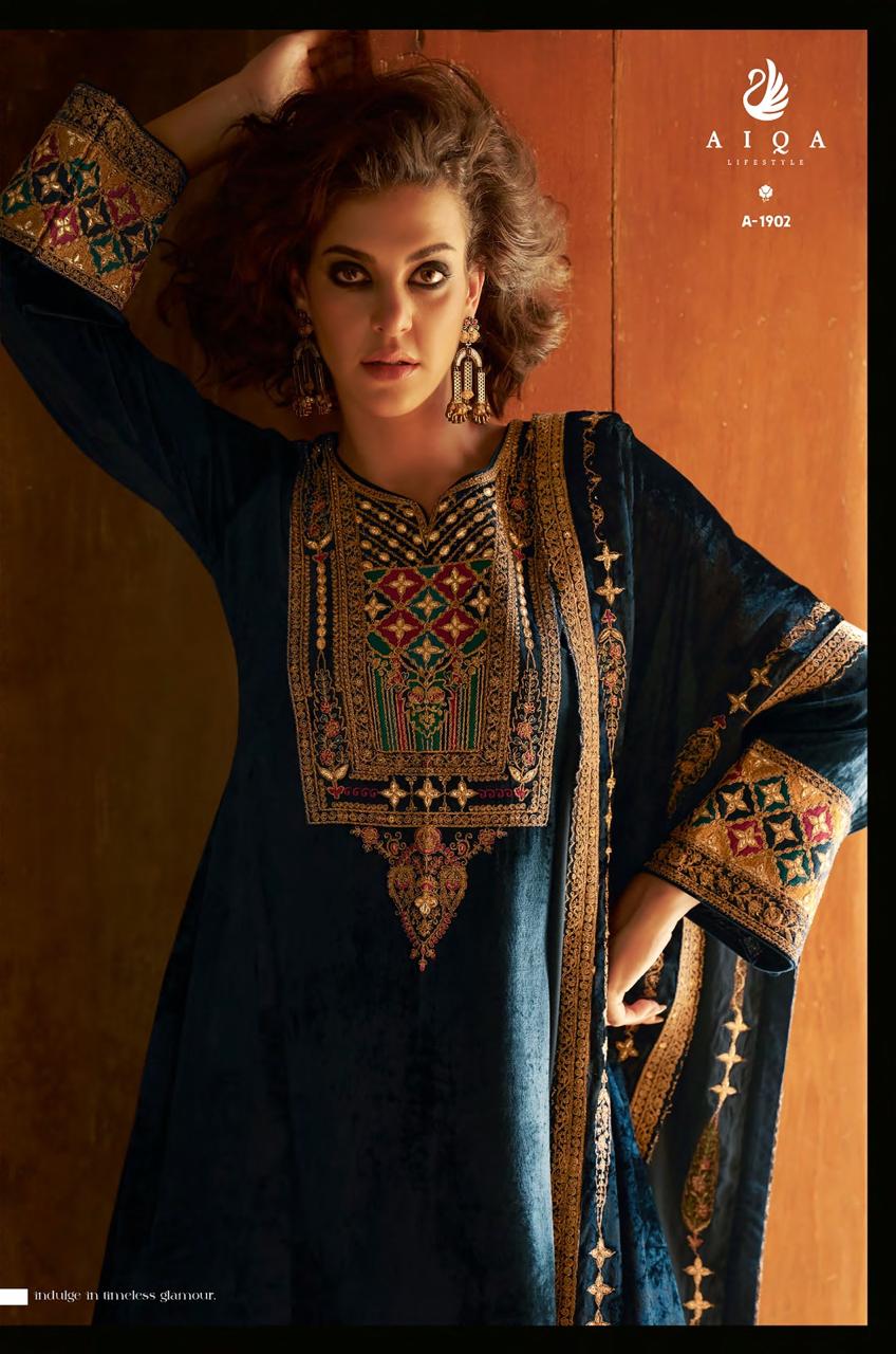 Aiqa Shuijing Viscose Velvet Fancy Handwork Wholesale Winter Collection