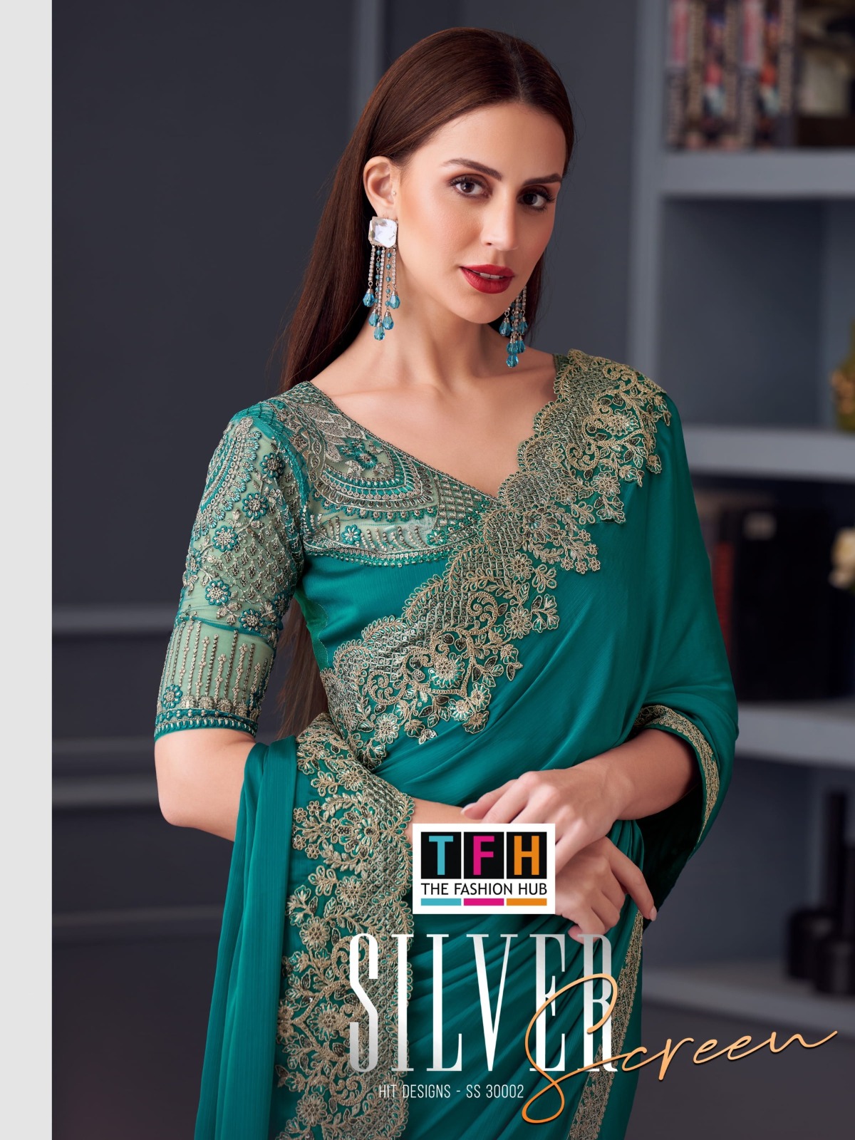Tfh Silver Screen Hit 30002 Silk Chiffon Wholesale Party Wear Saree Collection