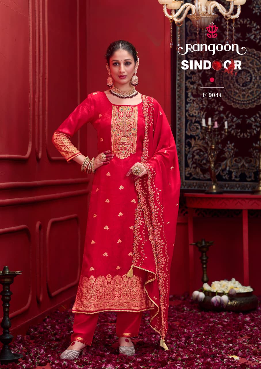 Rangoon Sindoor Dola with Khatli Work Wholesale Kurti Pant and Dupatta Collection