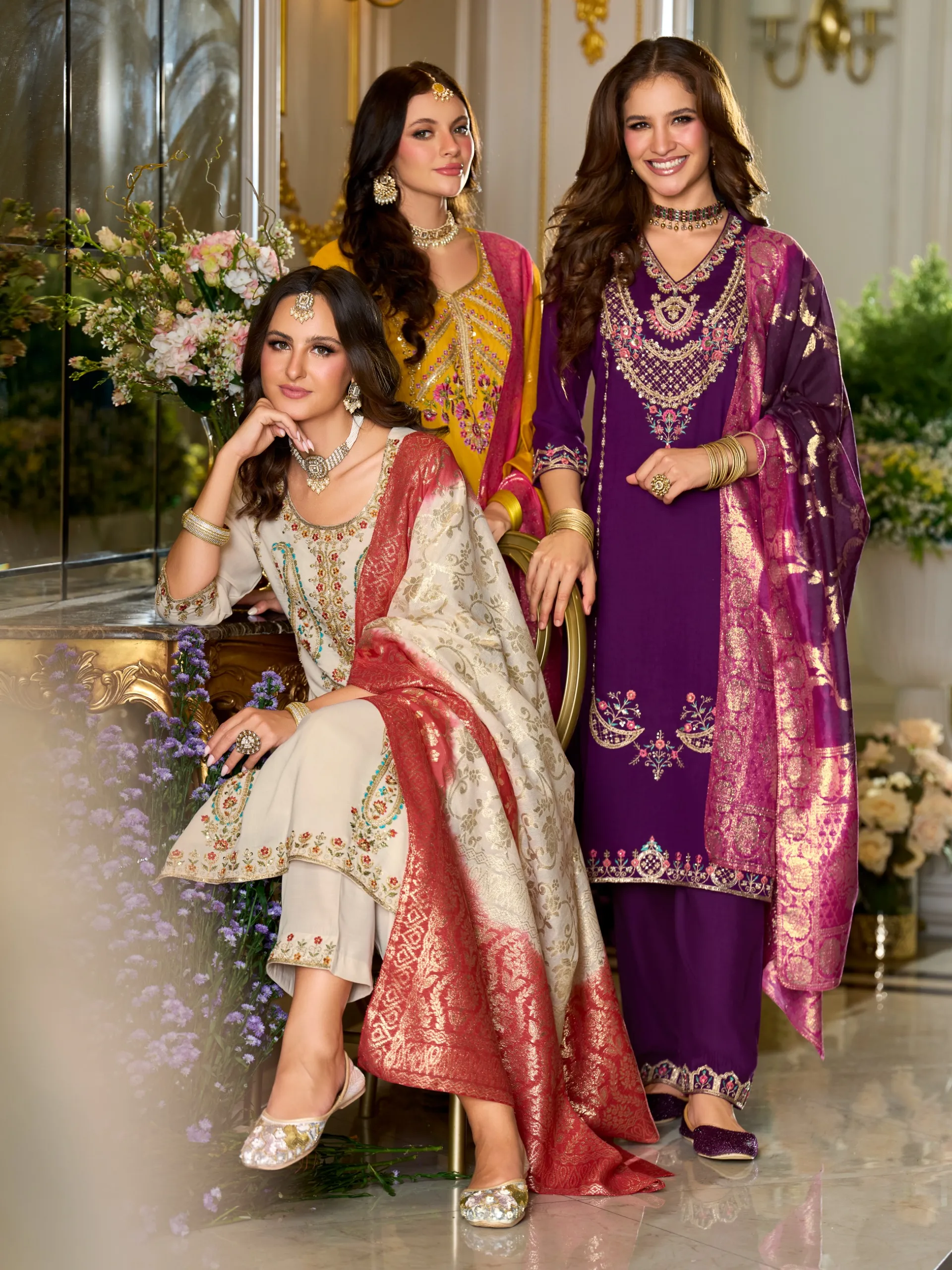 Lily And Lali Sitara Viscose Fancy Embroidery Work Wholesale Kurti Pant and Dupatta Collection