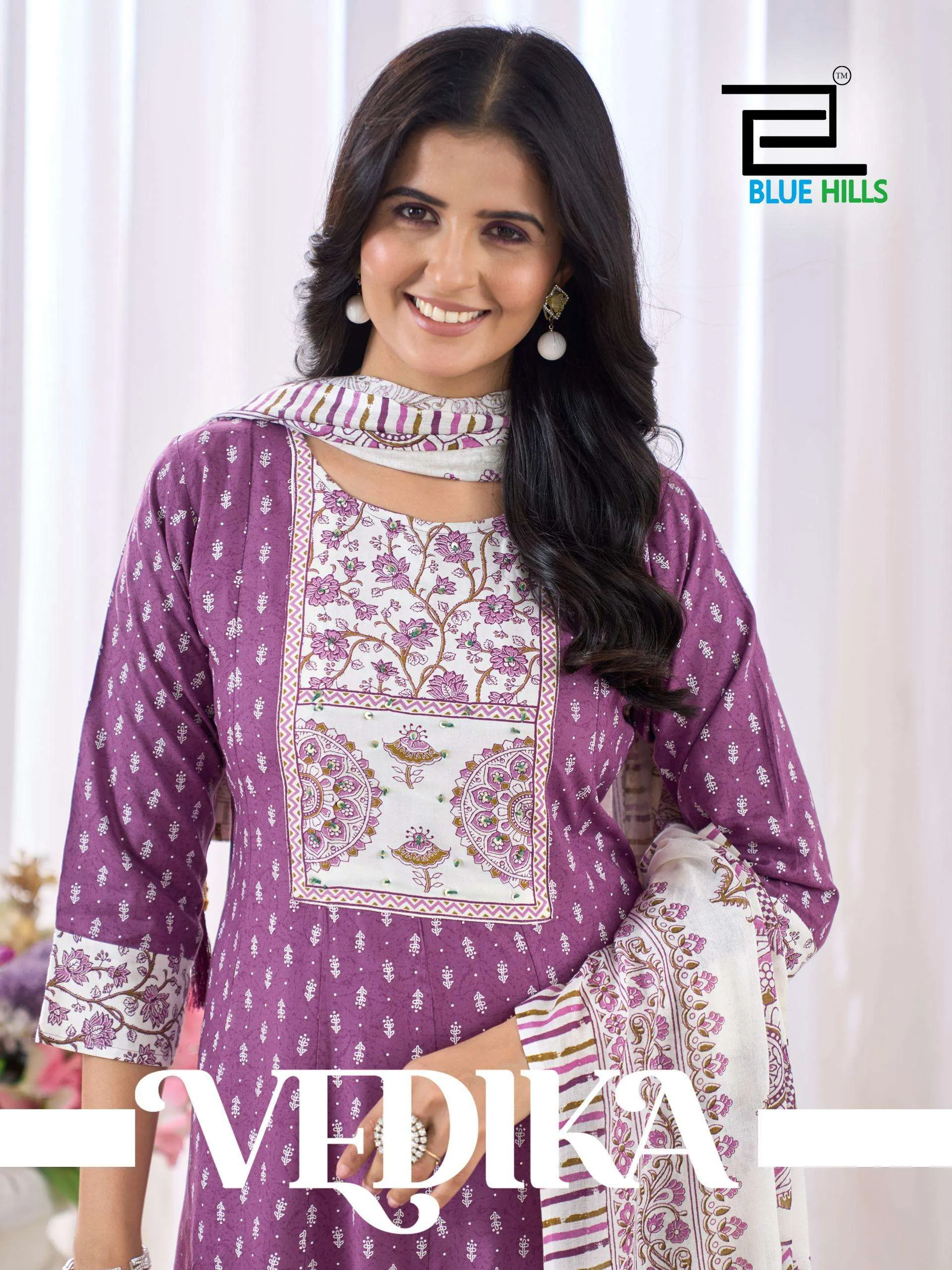 Blue Hills Vedika Rayon Neck Handwork Wholesale Kurti Pant and Dupatta Collection