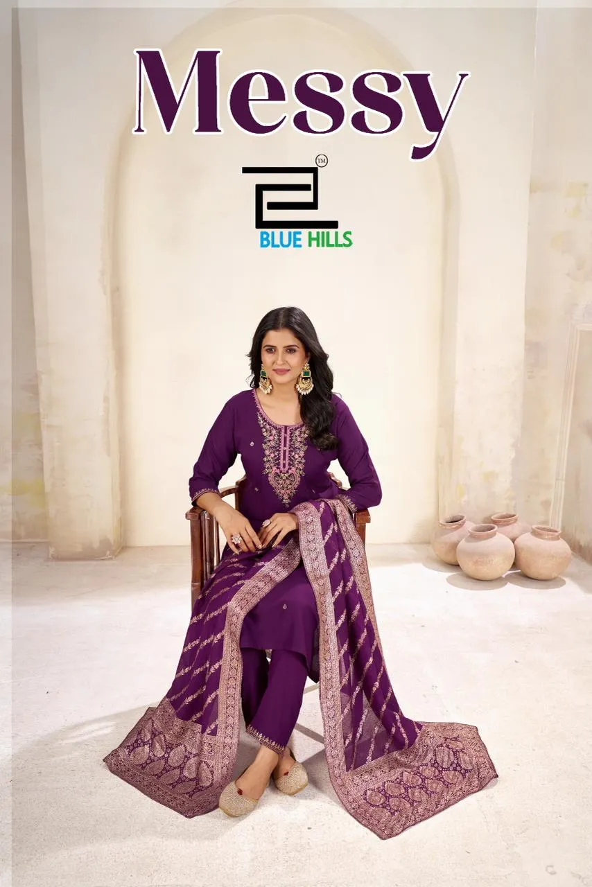 Blue Hills Messy Rayon Silk Wholesale Kurti Pant and Dupatta Collection