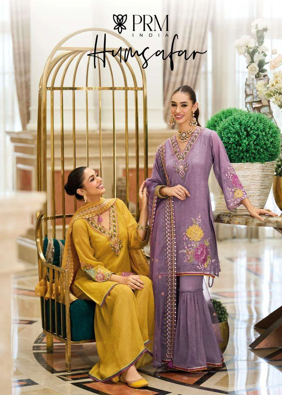 Prm Hamsafar Organza Crush Handwork Wholesale Designer Kurti Pant Dupatta Collection