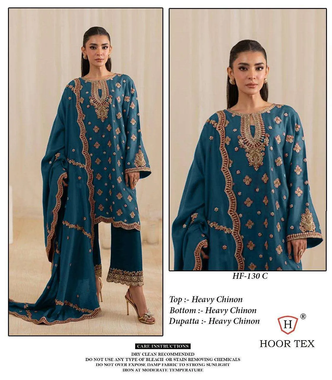 Hoor Tex Design No-Hf 130 A-C Heavy Chinon Wholesale Pakistani Readymade Suit Collection