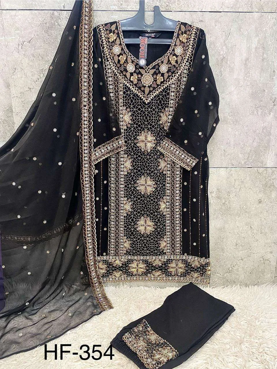 Hoor Tex Design No - HF 354 A-D Heavy Georgette Cut Work Wholesale Pakistani Readymade Suit Collection