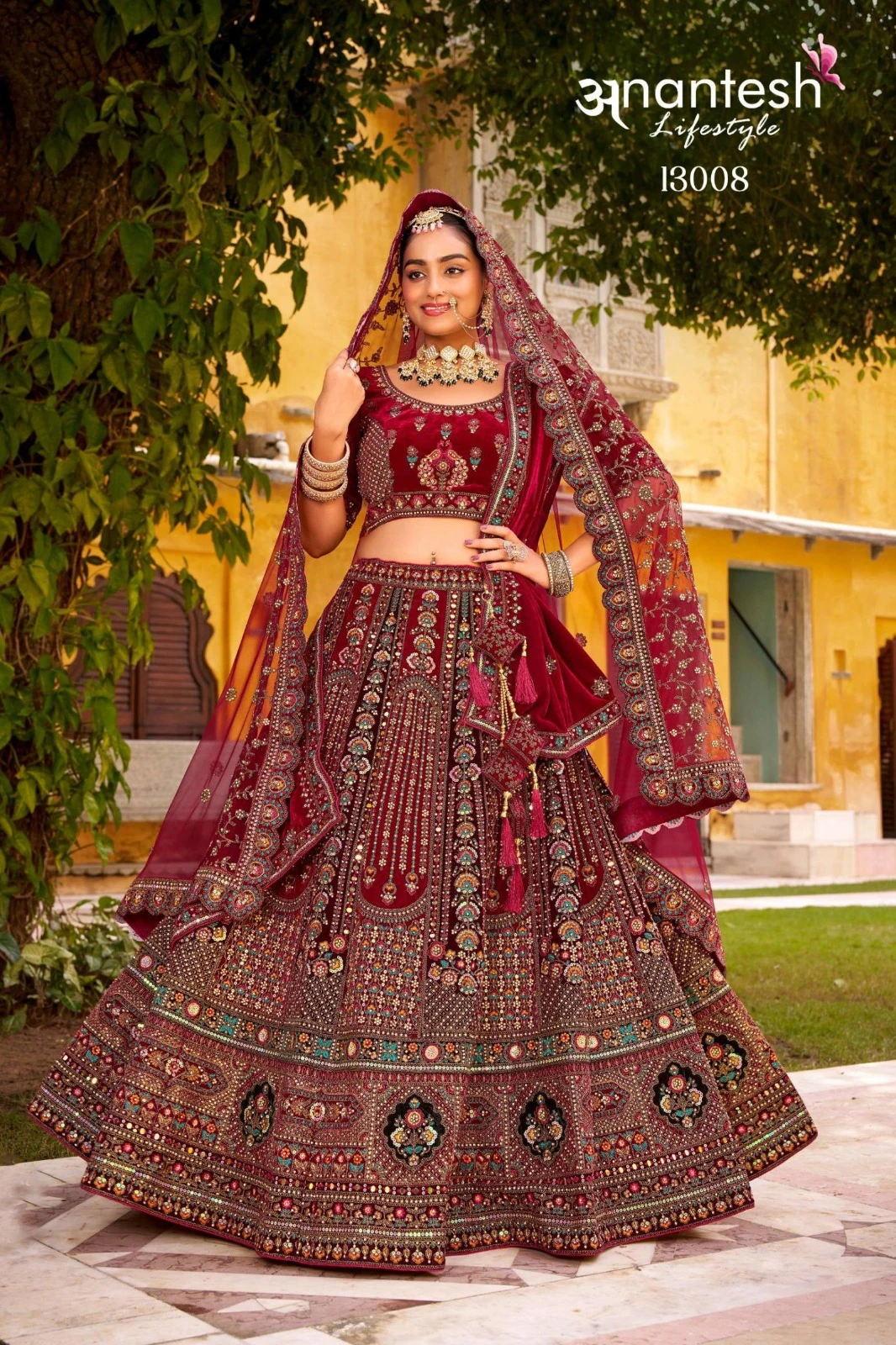 Anantesh Wedding Bride Vol 3 D NO: - 13008 Premium Velvet Wholesale Designer Bridal Lehenga Choli Collection