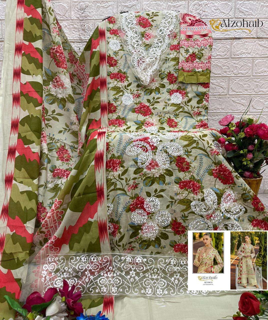 Al Zohaib Design No-1342AB Pure Cotton Wholesale Pakistani Salwar Suit Collection