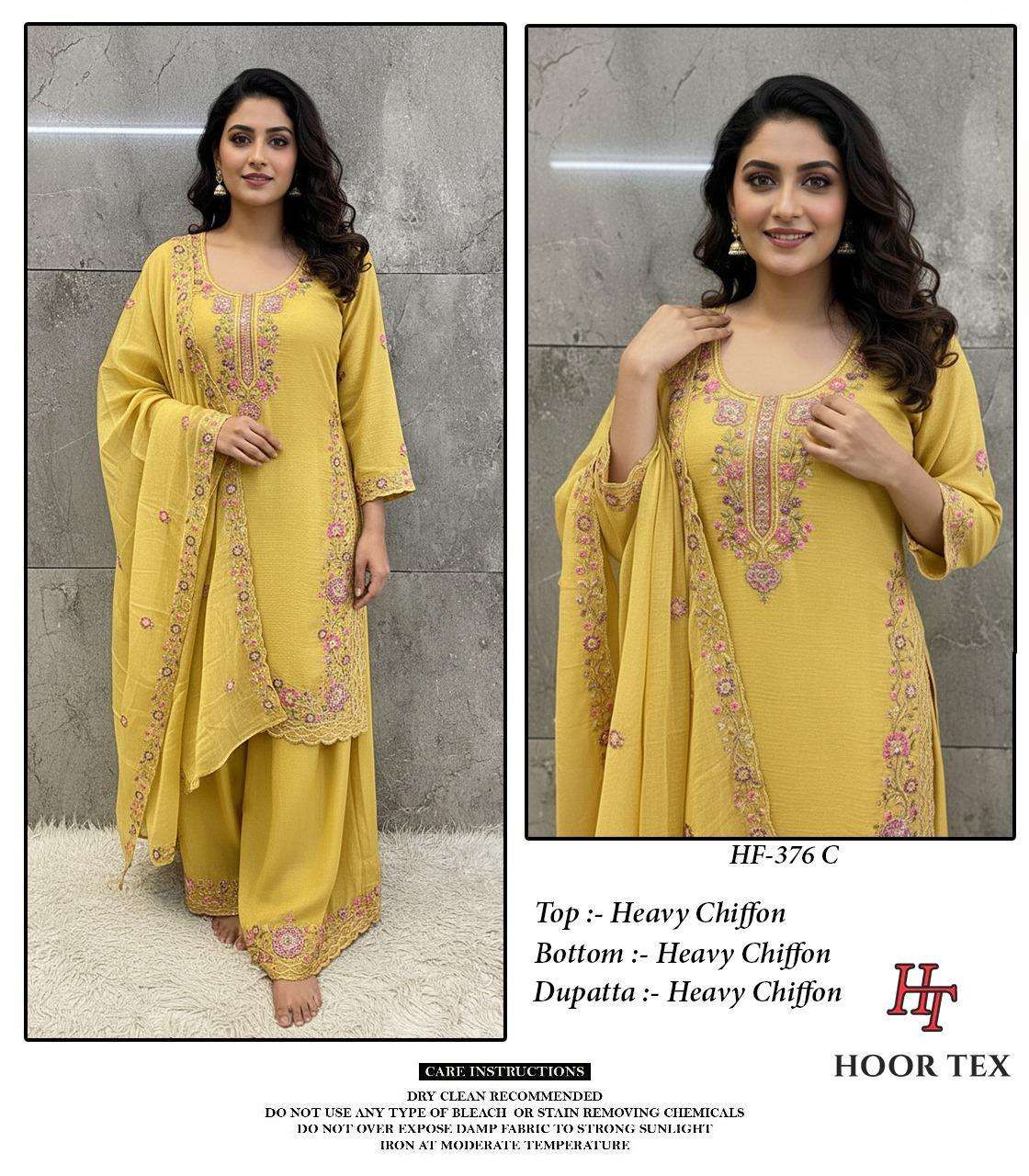 Hoor Tex Design No-376 A-D Heavy Chiffon Wholesale Pakistani Readymade Suit Collection