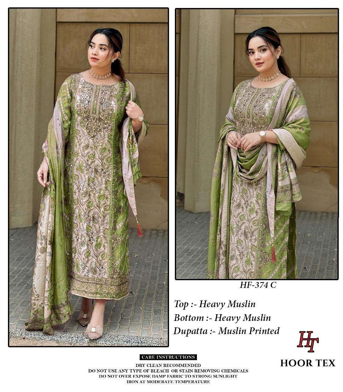 Hoor Tex Design No-Hf 374 A-F Heavy Muslin Wholesale Pakistani Readymade Suit Collection