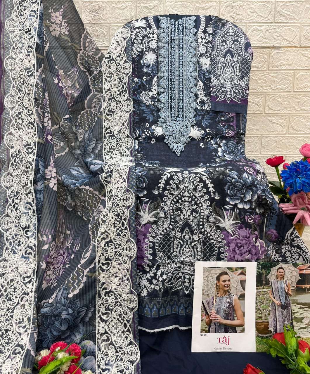 Taj Creations Design No-601-602 Pure Cotton Wholesale Pakistani Suit Collection