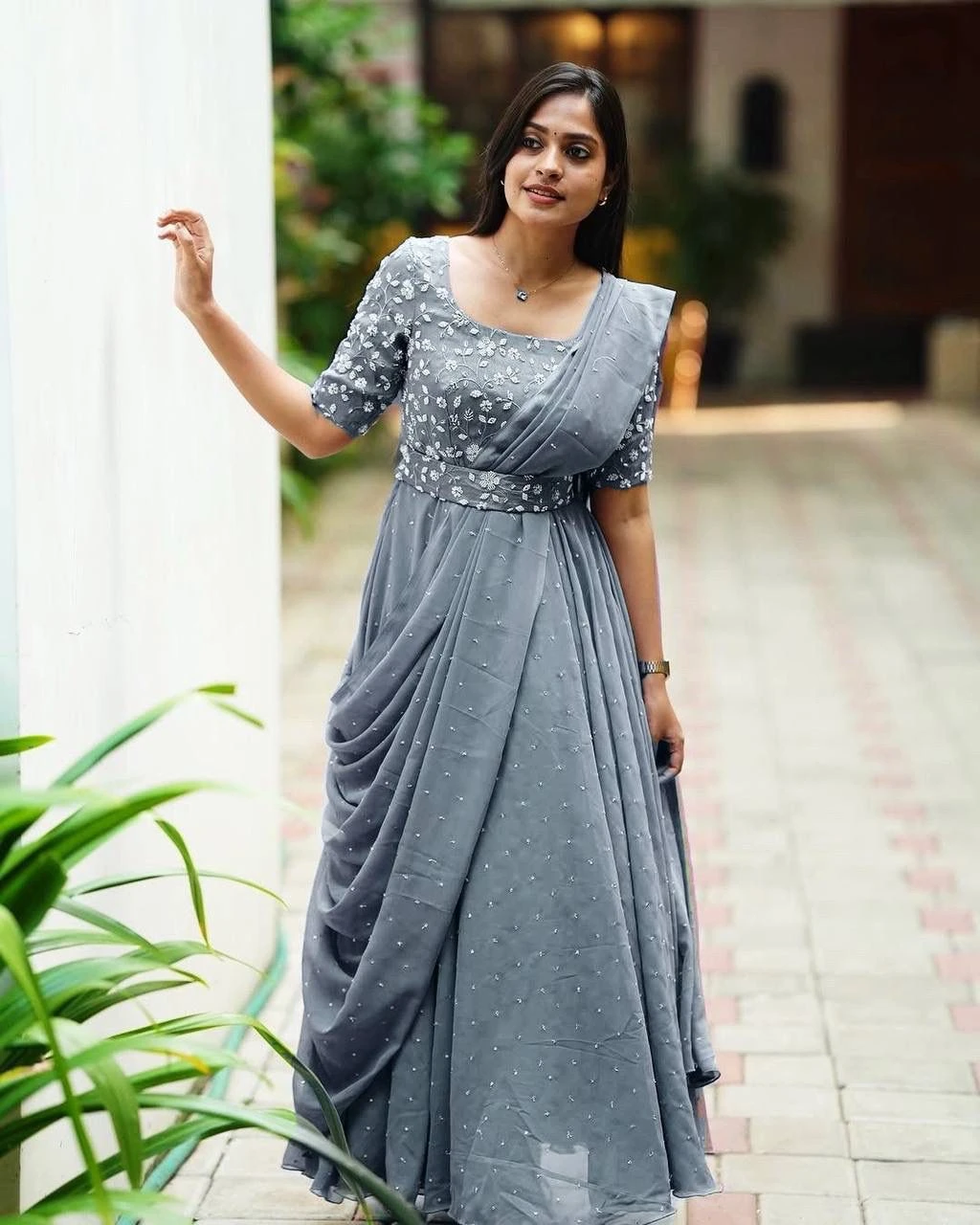 Rama Export Code 207-C Georgette Wholesale Gown with Dupatta & Belt Collection