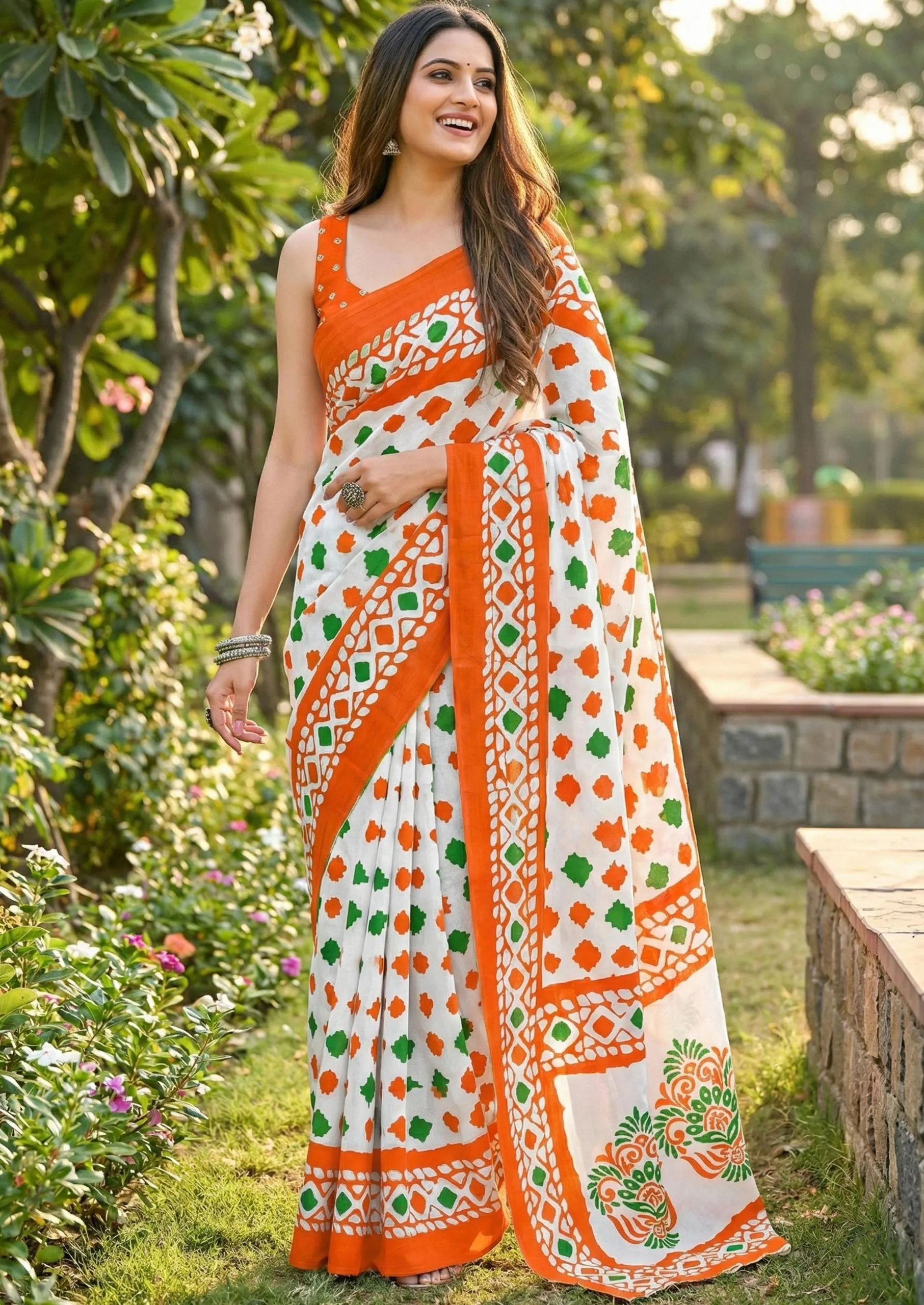 Df Trirang Cotton Printed Republic Day Special Tricolor Saree Collection