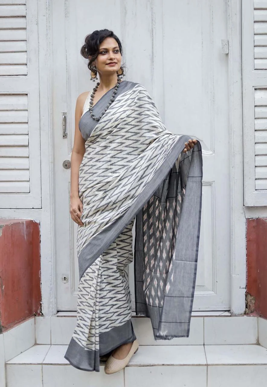 Scmg Shweta Linen Woven Ikkat Saree Collection
