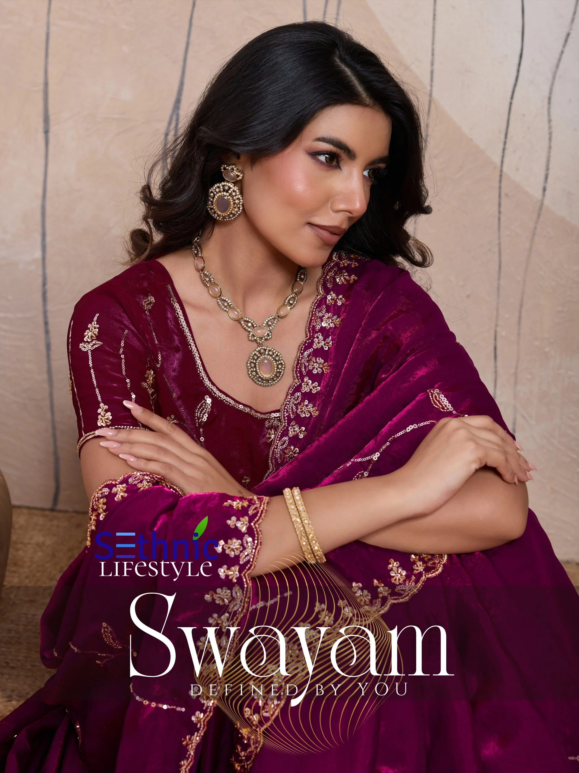 Sethnic Swayam Metallic Velvet Sequence Zari Work Saree Collection