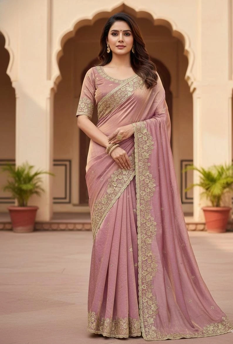 Vt 818 T Premium Fandy Satin Embroidery Saree Collection