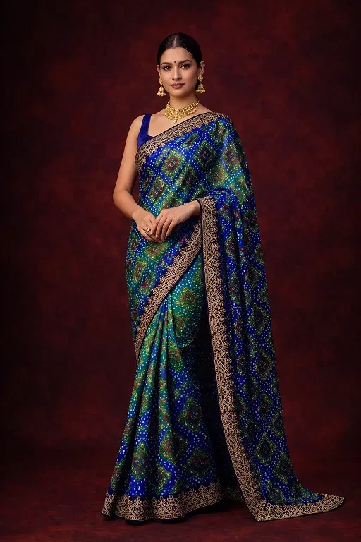 Mahek 215 Chinon Silk Bandhani Codding Stylish Saree Collection