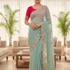 Vt 829 T Moss Chiffon Multi Thread Worked Fancy Saree Collection