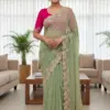 Vt 829 T Moss Chiffon Multi Thread Worked Fancy Saree Collection
