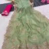 Vt 829 T Moss Chiffon Multi Thread Worked Fancy Saree Collection