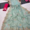 Vt 829 T Moss Chiffon Multi Thread Worked Fancy Saree Collection
