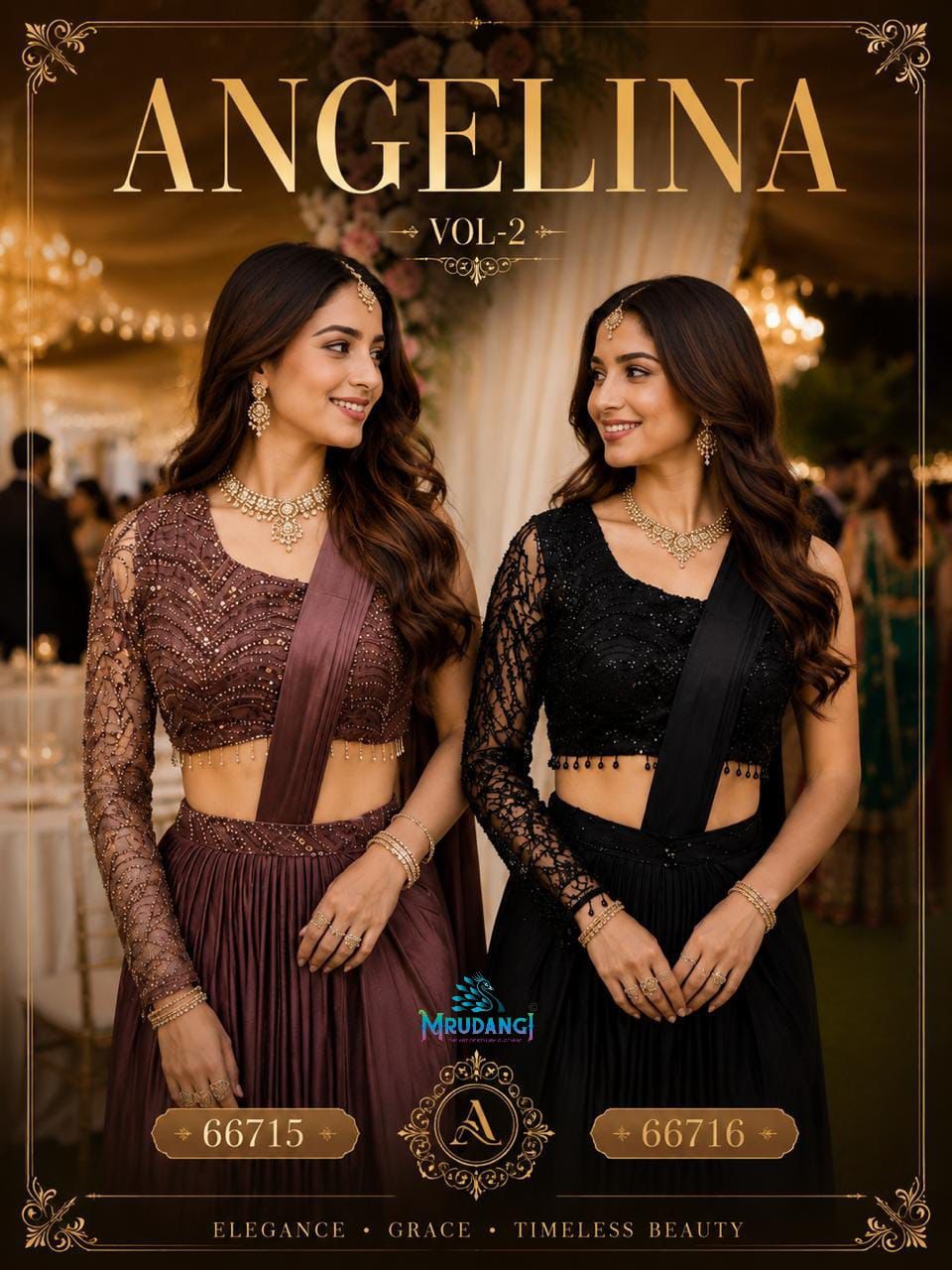 Mrudangi Angelina Vol-2 Real Premium Lycra Wholesale Ready To Wear Saree Collection