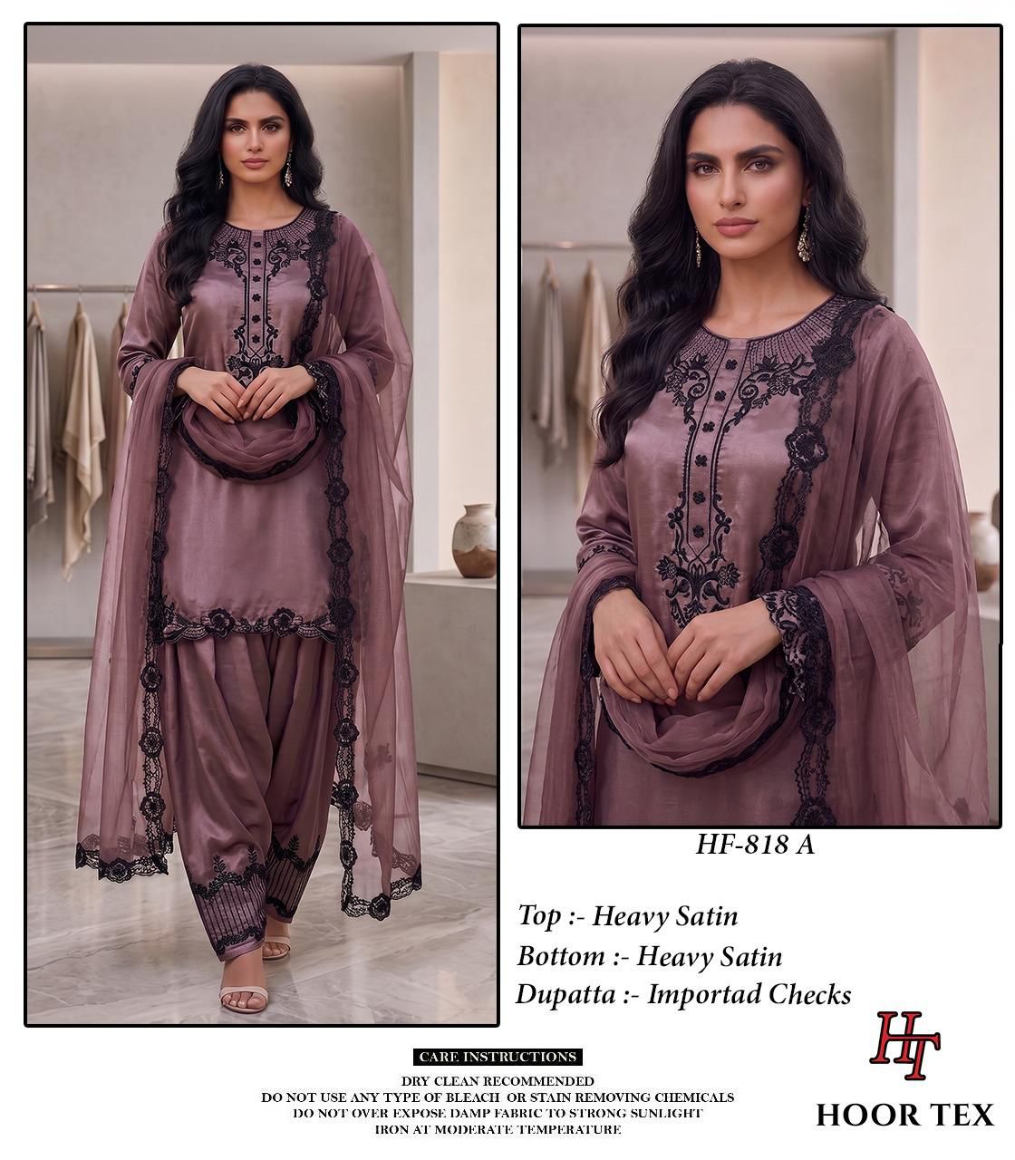 Hoor Tex HF-818 A To D Heavy Satin Wholesale Pakistani Readymade Suit Collection