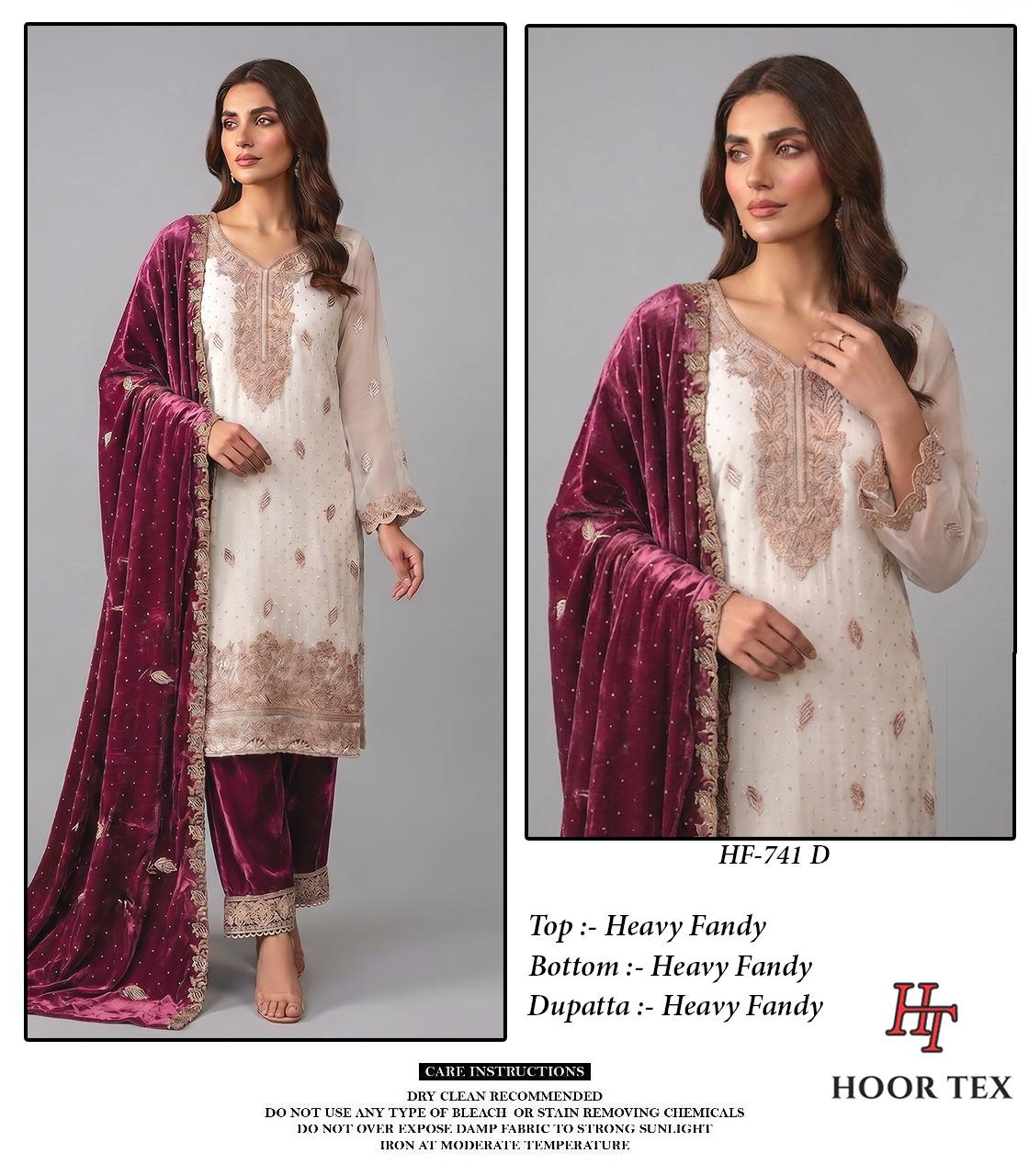 Hoor Tex HF- 741A To D Heavy Fandy Wholesale Pakistani Readymade Suit Collection