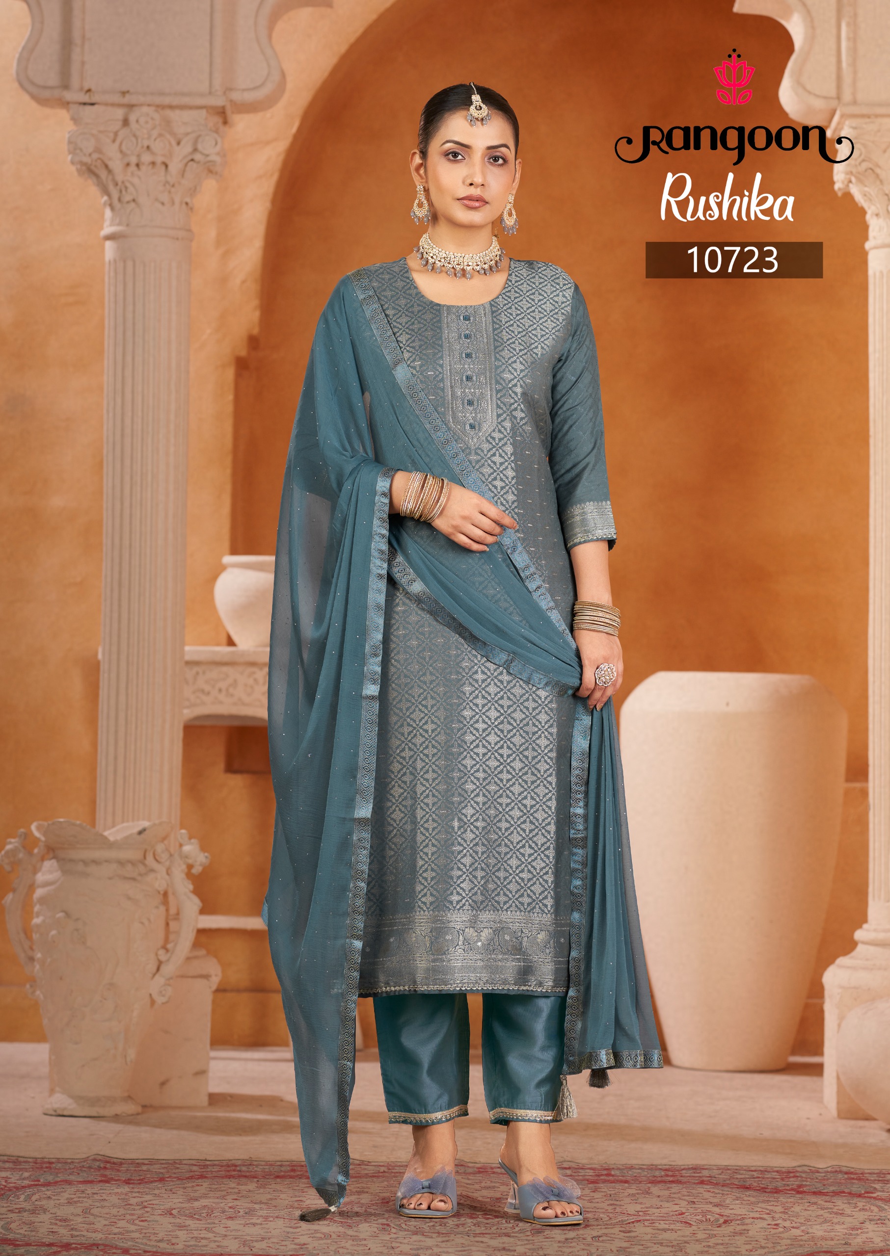 Rangoon Rushika Viscose Muslin Jacquard Wholesale Readymade Suit Collection