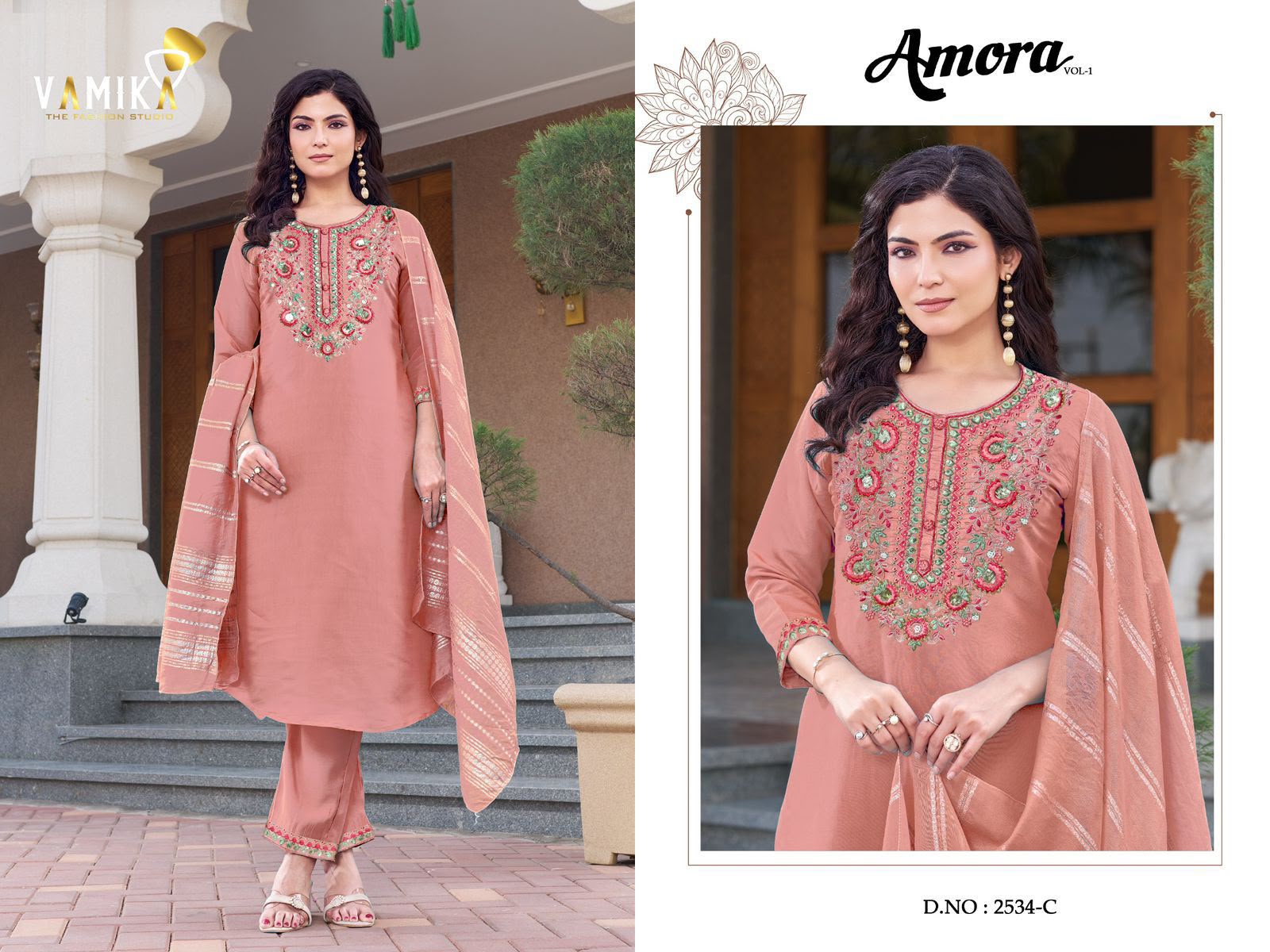 Vamika™️ Amora Heavy Viscose Roman Wholesale Readymade Suit Collection