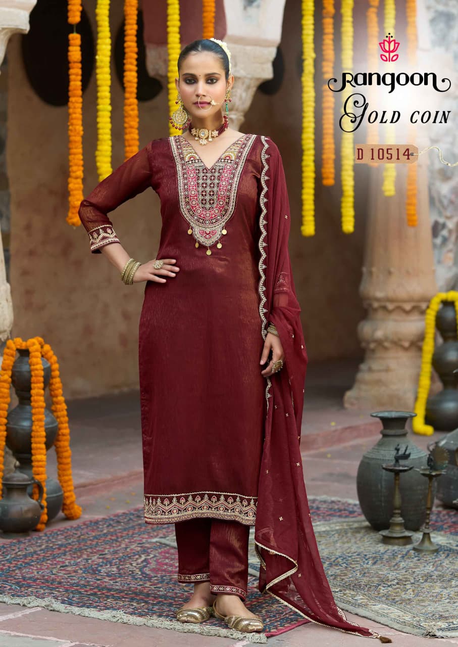 Rangoon Gold Coin Diamond Silk Wholesale Readymade Suit Collection - View 2