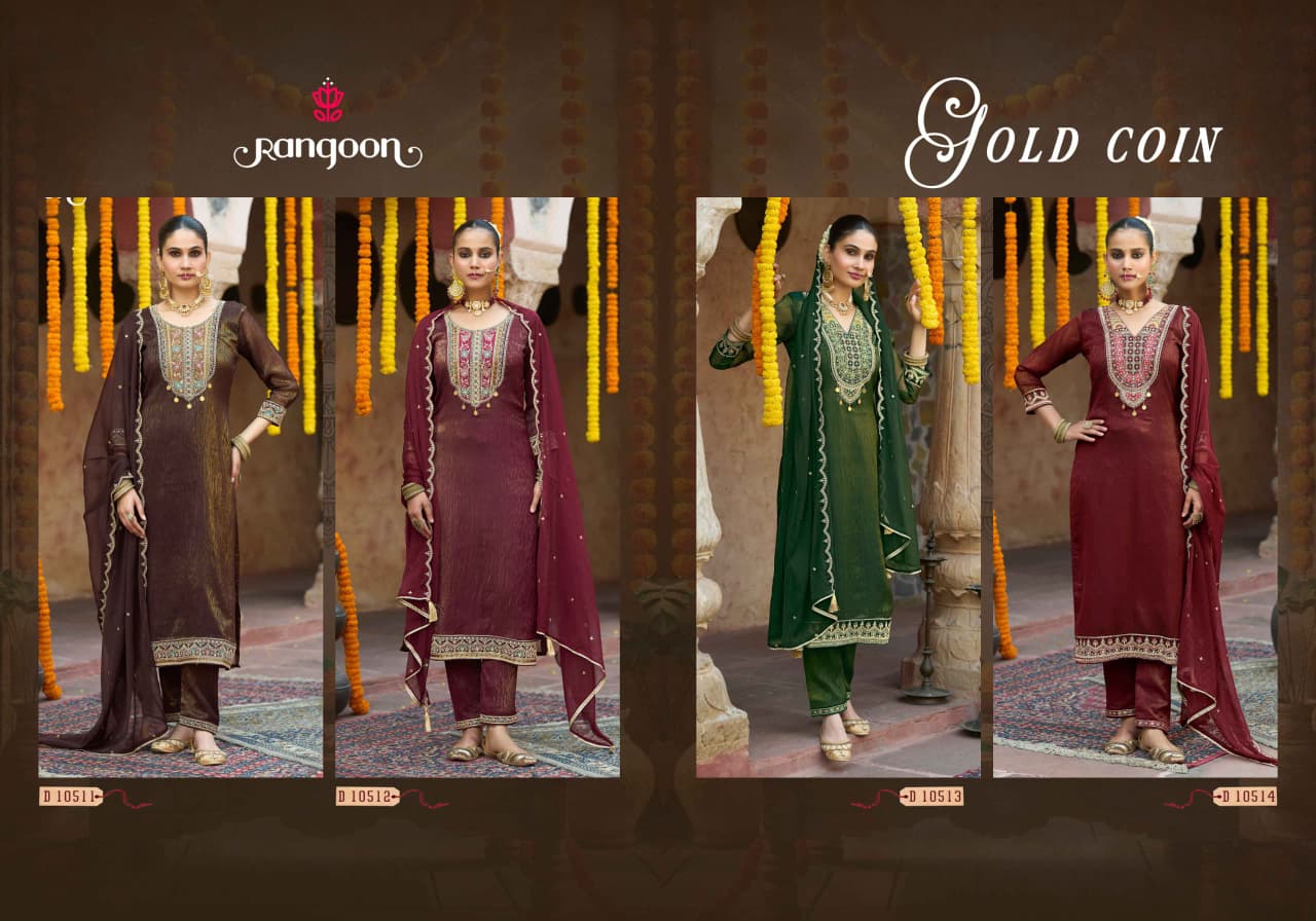 Rangoon Gold Coin Diamond Silk Wholesale Readymade Suit Collection - View 6