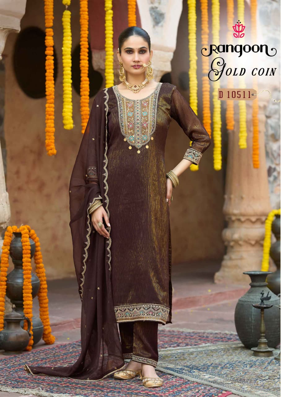 Rangoon Gold Coin Diamond Silk Wholesale Readymade Suit Collection - View 3