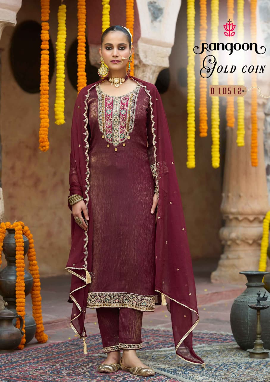 Rangoon Gold Coin Diamond Silk Wholesale Readymade Suit Collection - View 4
