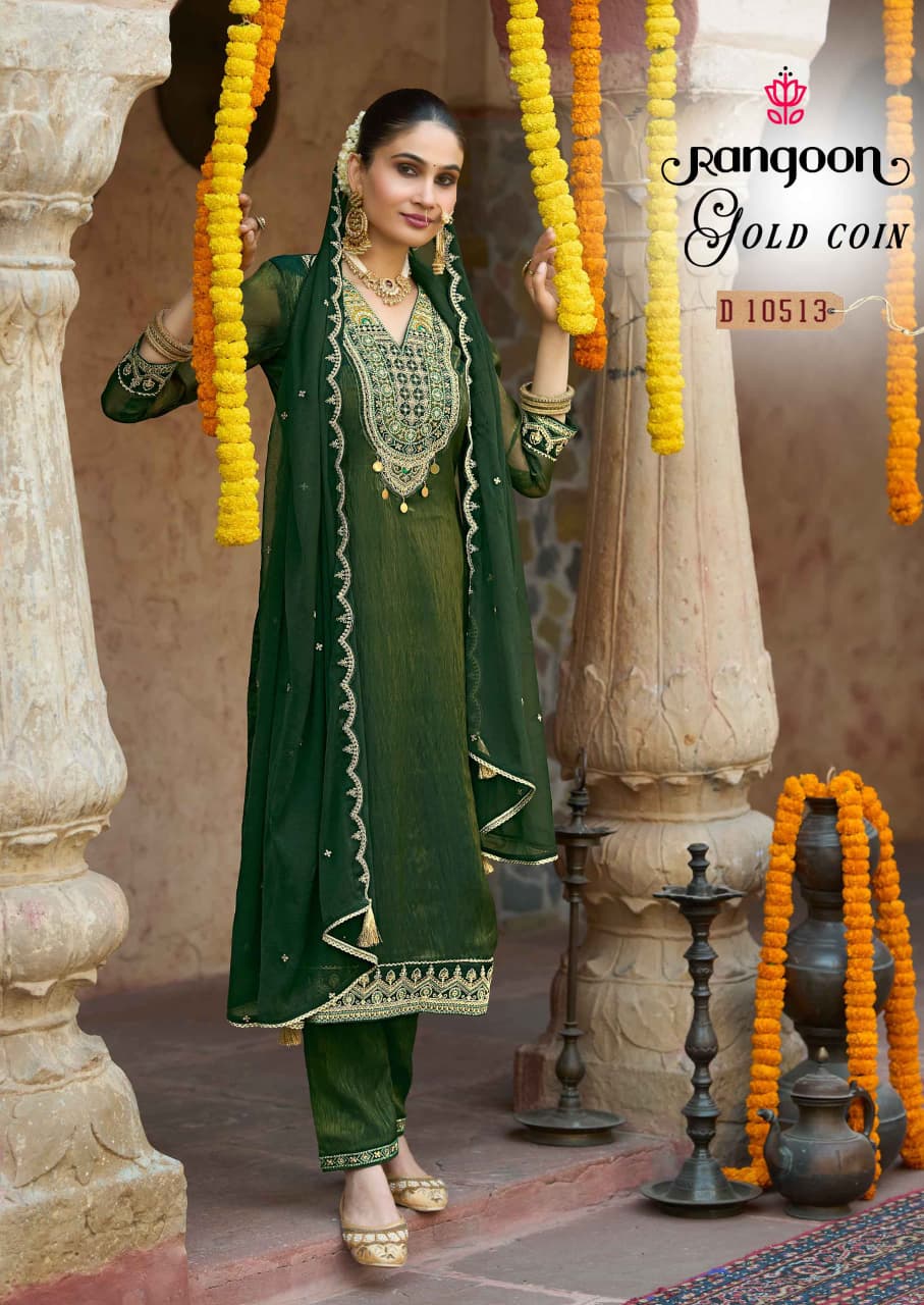 Rangoon Gold Coin Diamond Silk Wholesale Readymade Suit Collection - View 5