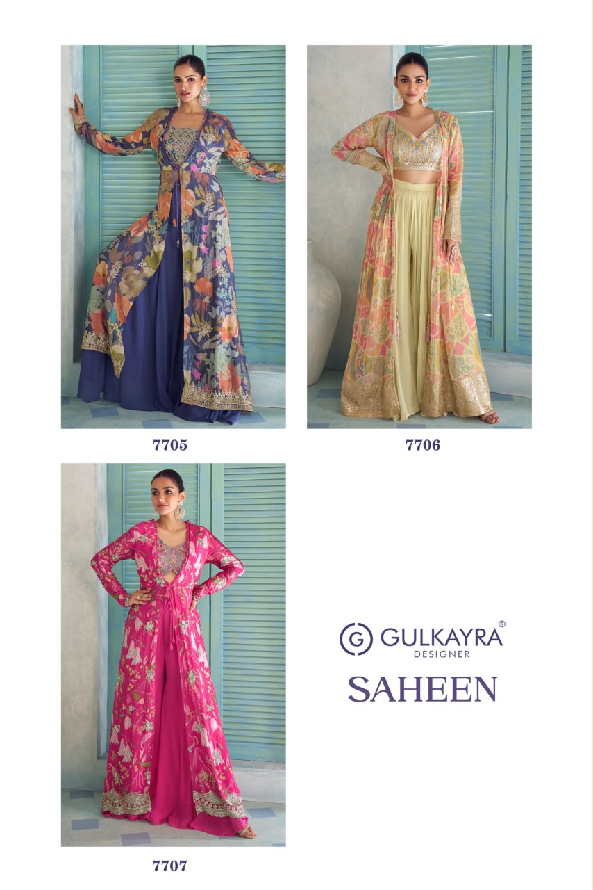 Gulkayra Designer Saheen Real Chinon Wholesale Indo Western Collection - Image 5